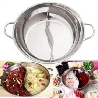 Nồi lẩu inox 2 ngăn Hotpot  32 cm cao cấp - Nồi nấu lẩu - Chảo lẩu 2 ngăn tiện dụng