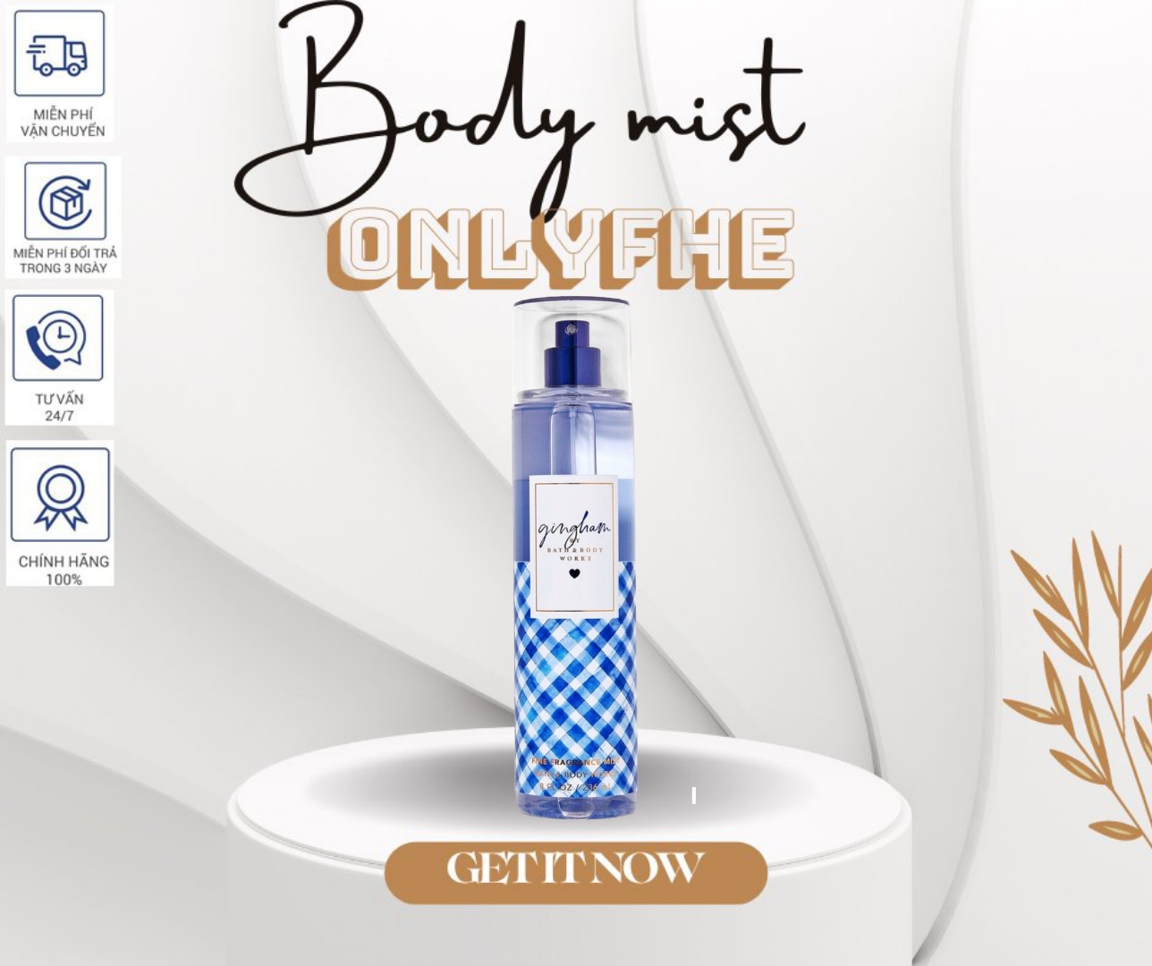 Xịt thơm GINGHAM BODY MIST Bath and Body Works Chai 236ml/20ml/10ml
