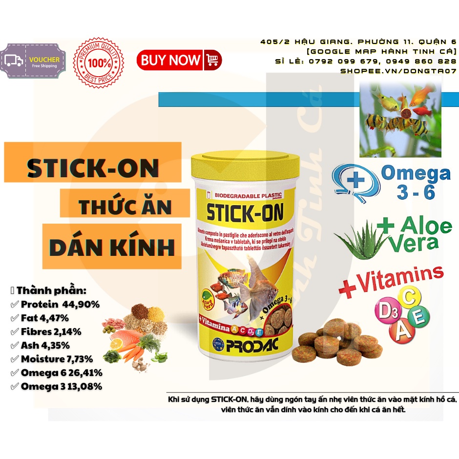 Thức ăn DÁN KÍNH PRODAC STICK-ON cho hồ cá cảnh thủy