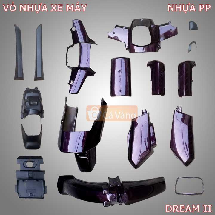 Vỏ nhựa xe Dream II Full Phụ Kiện nhựa PP (17 MÓN) MÀU NHO