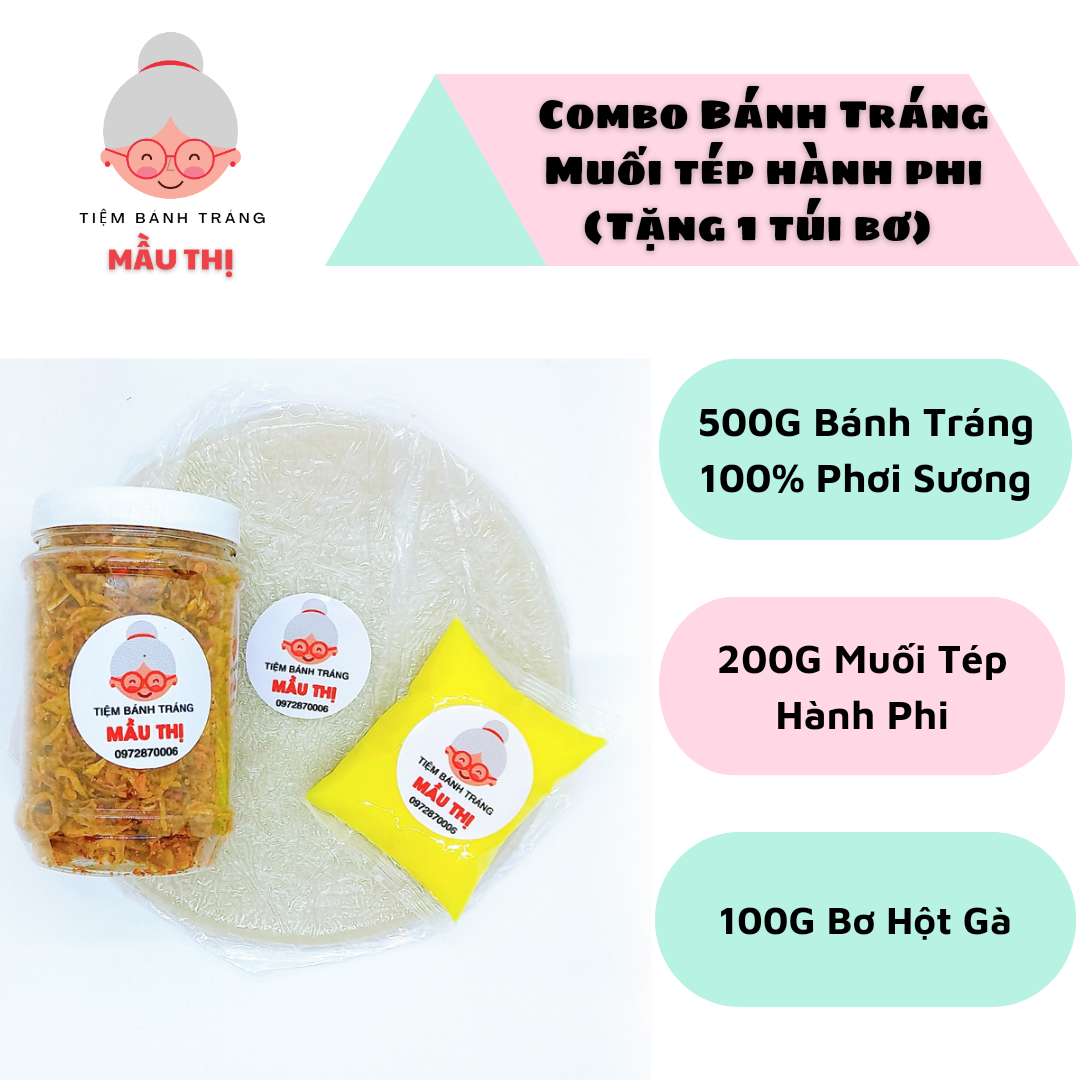 #MT01(1 Chai Bơ) 500G Bánh Tráng + 200G Muối Tép Hành Phi