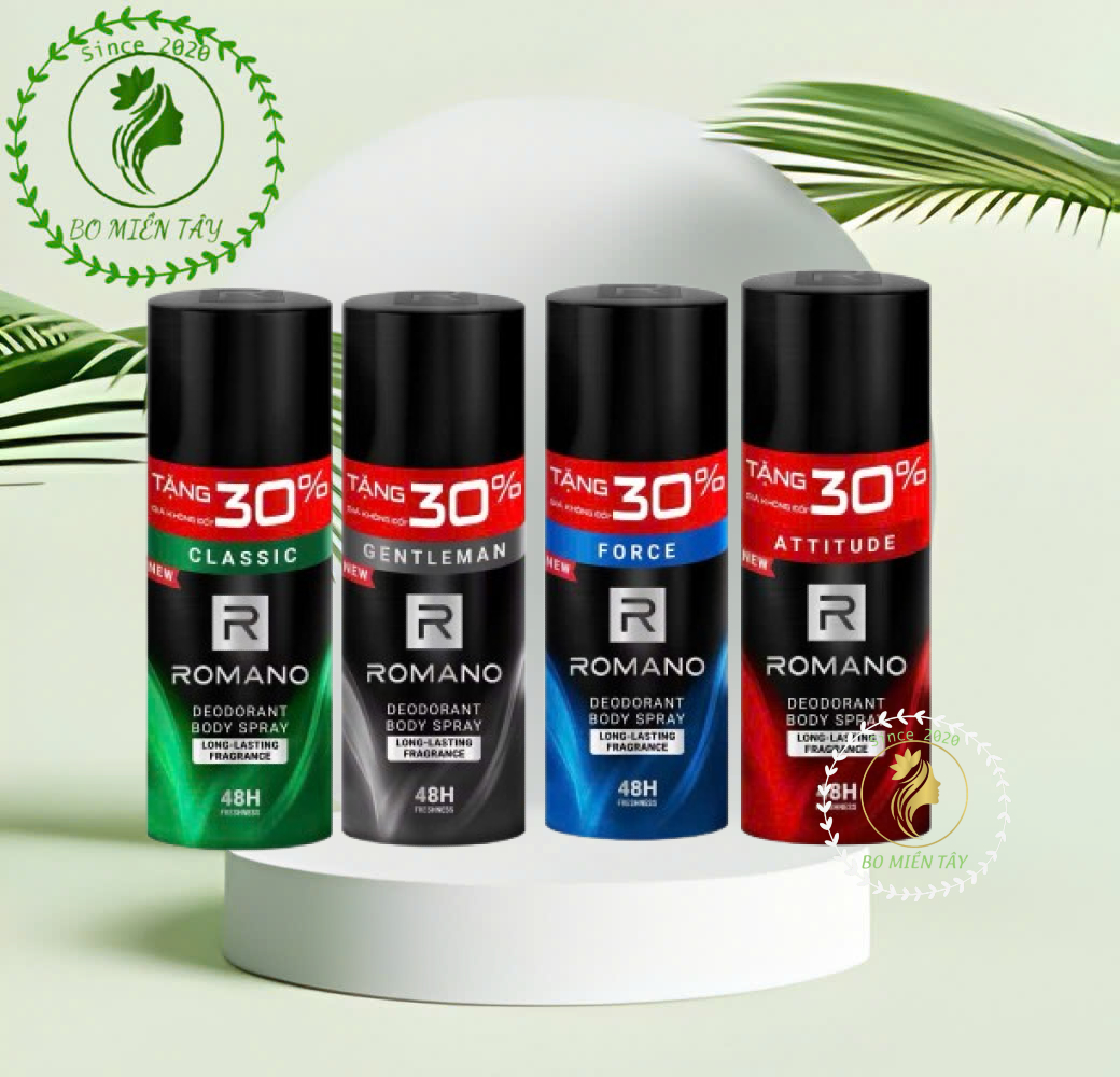 (Tặng 30%) Xịt Khử Mùi Nam Romano 195ml – Classic, Force, Attitude, Gentleman