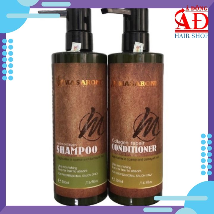 [+Tặng mũ trùm] Bộ dầu gội xả Masaroni Rich Biotin Collagen repair phục hồi siêu mượt tóc 500ml
