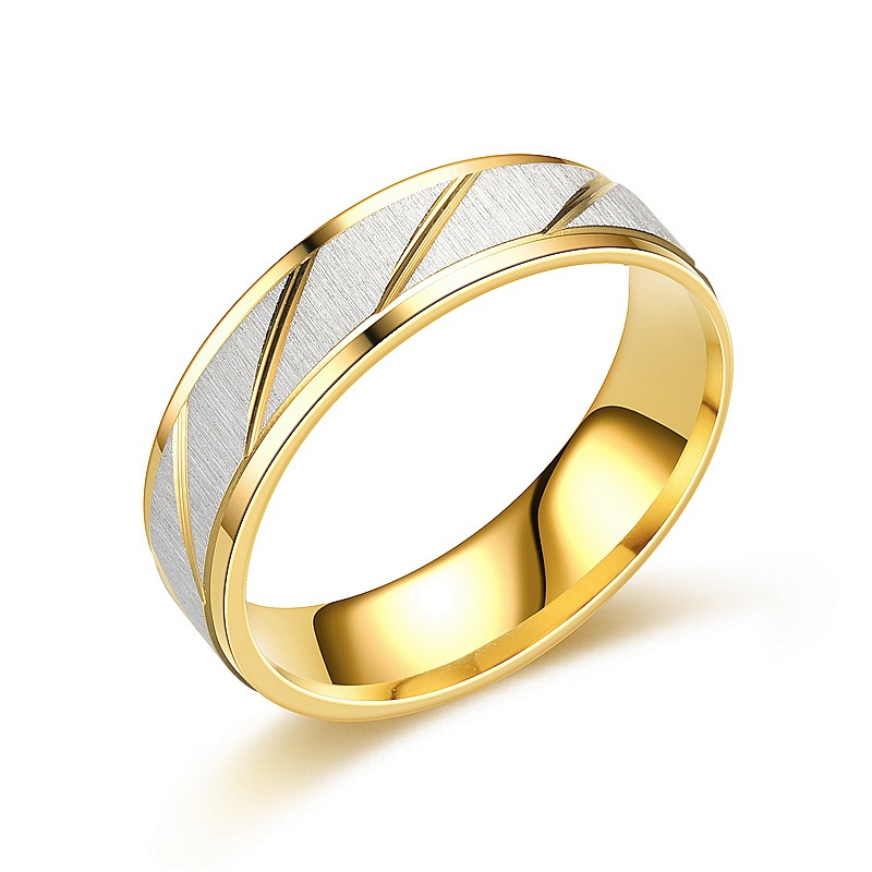 Couple rings fashion stainless steel gold plated 18K motifs brick stripe