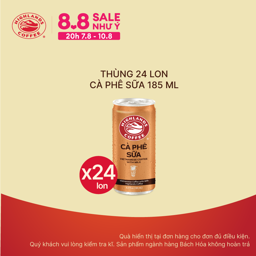 Thùng 24 Lon Cà Phê Sữa Highlands Coffee 185ml/lon