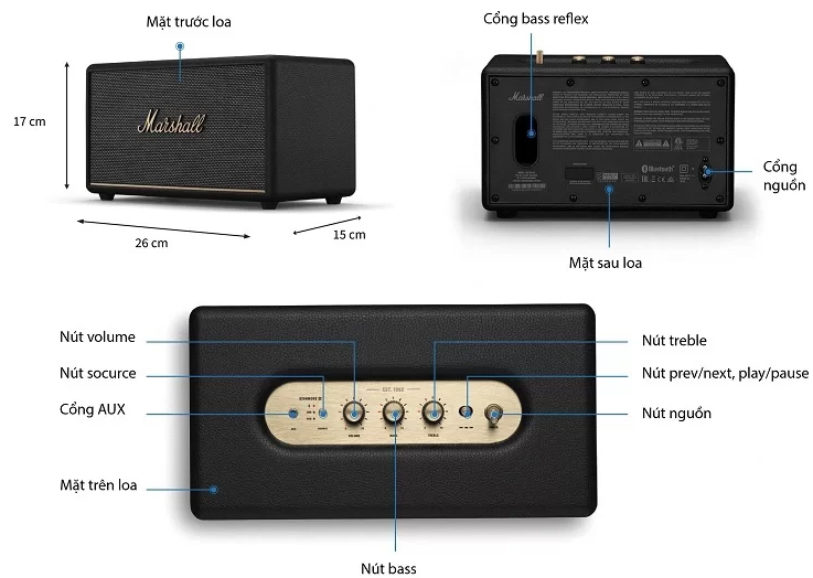 Marshall Acton III Bluetooth Home Speaker, Black
