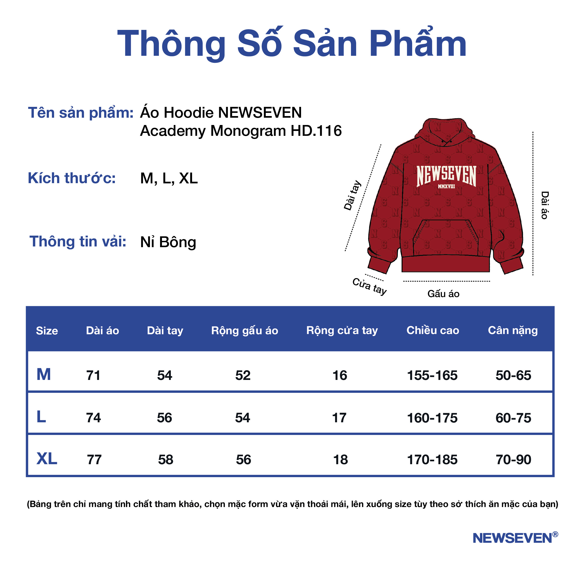 Áo Hoodie NEWSEVEN Academy Monogram HD.116