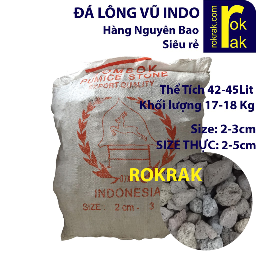 Đá lông vũ 2-3cm Nguyên Bao 17~18Kg lọc hồ cá (size thực 2-5cm)