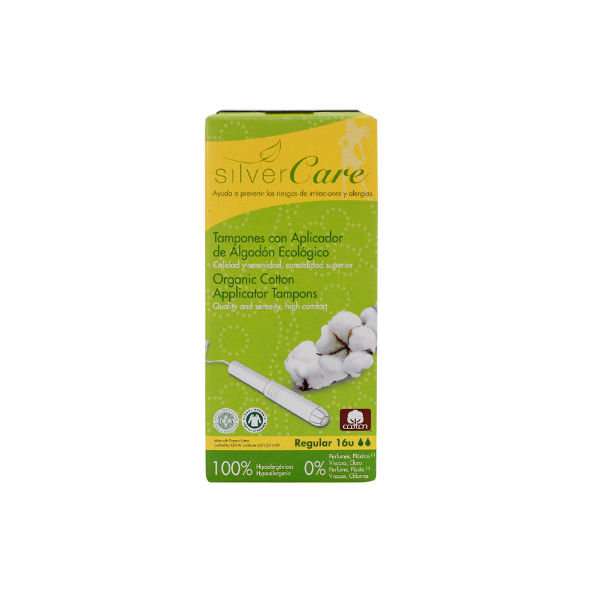 Tampon hữu cơ 2 giọt có cần đẩy Silvercare Regular 16 miếng