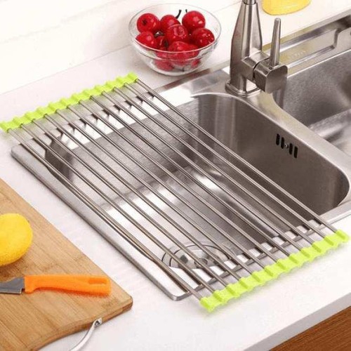Giá inox gác bồn rửa để chén, rau củ, kệ chén xếp gọn loại dài.