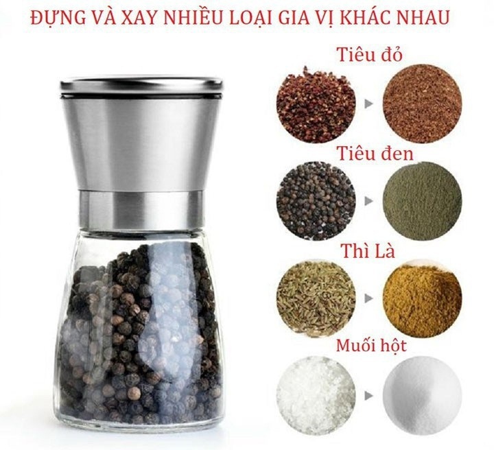 Dụng Cụ Đựng Và Xay Tiêu Nắp Inox Đa Năng