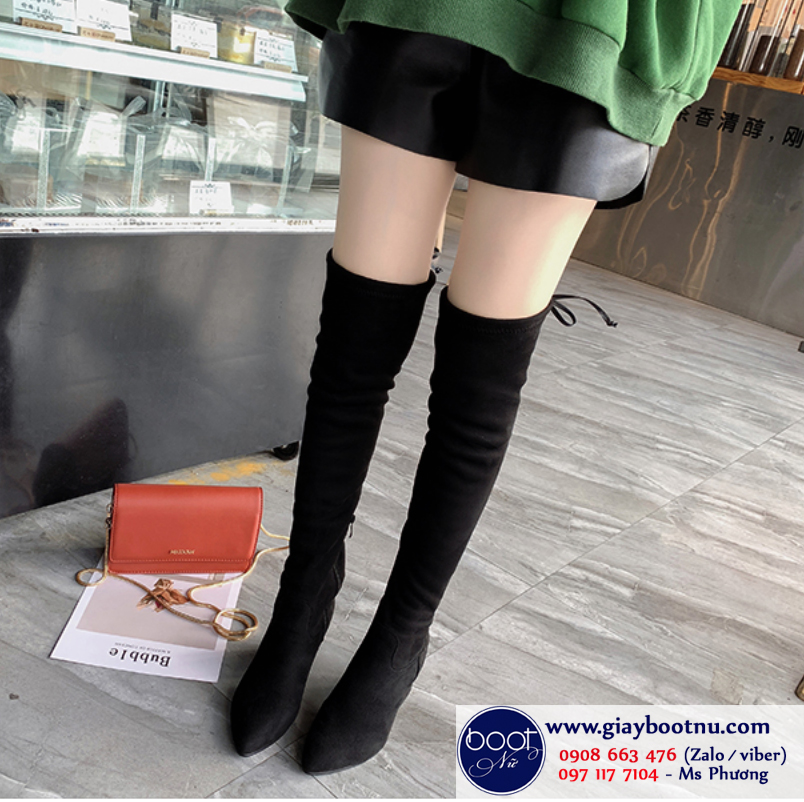 Boot nữ cổ cao gót vuông ngang đùi da lộn GCC0802