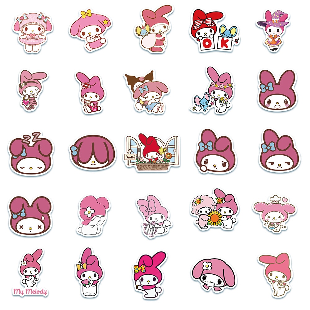Set 50 sticker hình dán Thỏ Melody chống thấm nước