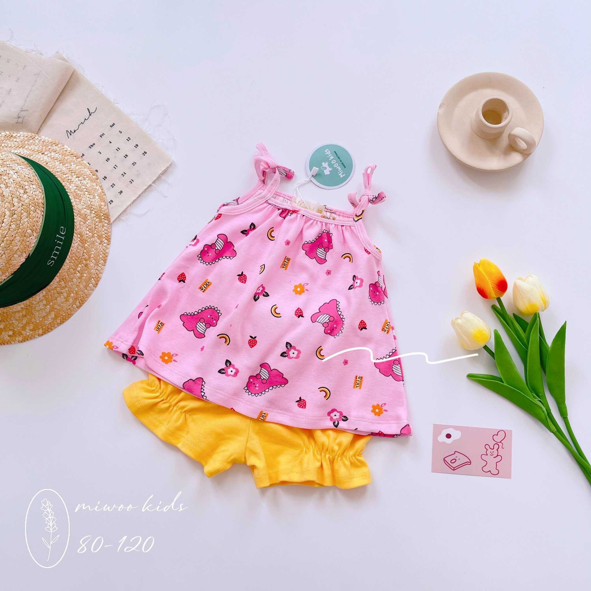 Đồ bộ 2 dây mặc nhà cho bé gái chất thun bozip mềm mịn