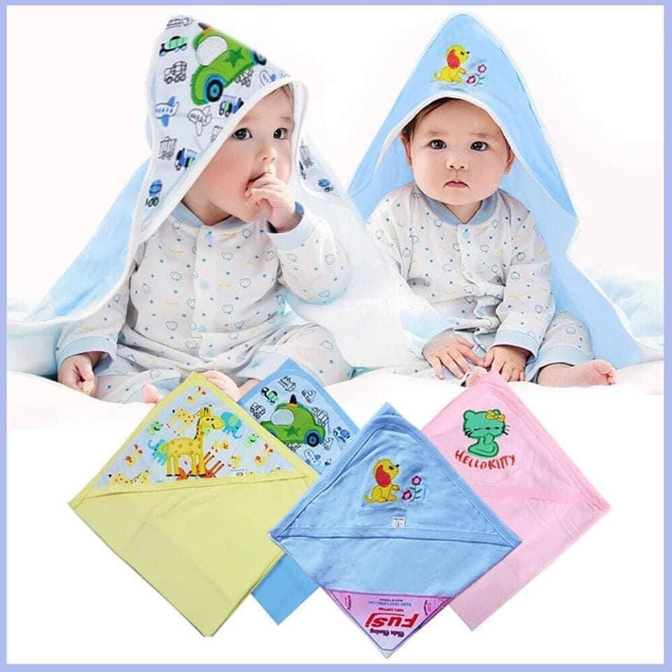 [100% Cotton Mềm Mịn] Chăn Ủ Thêu Sơ Sinh Có Mũ Fusi