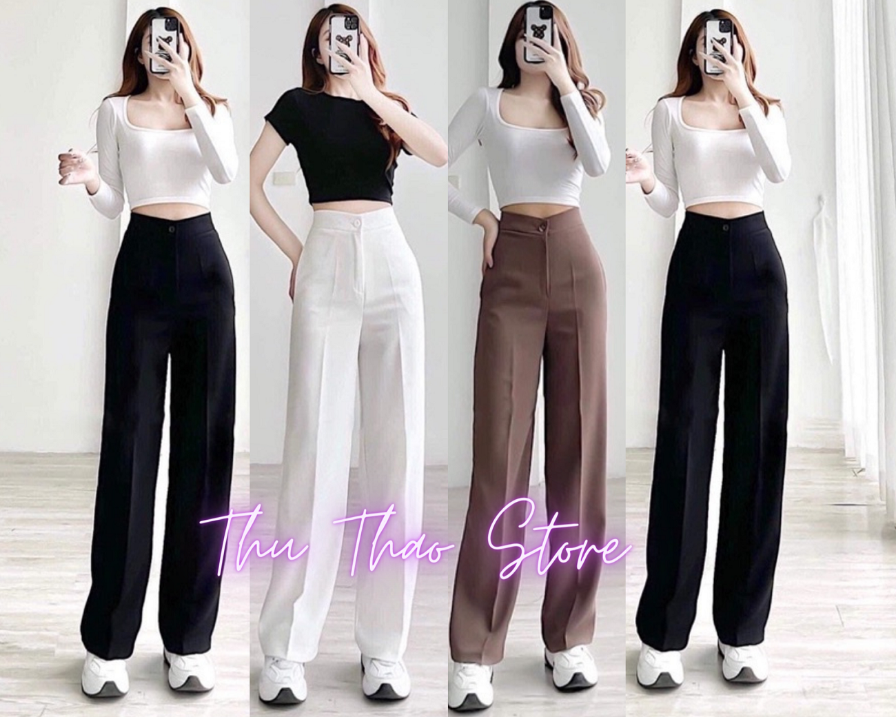 Quần vải gold nhật ống suông nữ big size dáng dài 103cm trơn form basic đẹp xịn, gen eo nâng mông hack dáng.