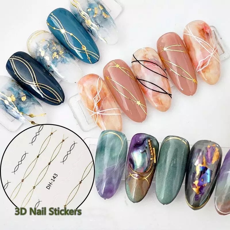 Sticker dán móng tay nail chữ và sọc hoa văn
