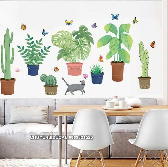 [HCM]Decal trang trí tường - Nhiều Chậu Cây mẫu mới