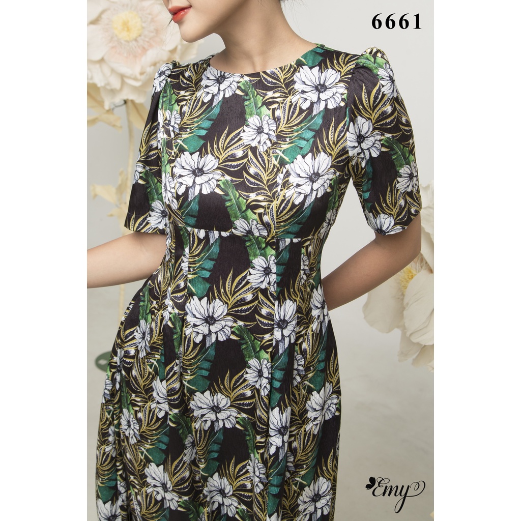 Đầm EMY EM6661 Xoè Midi Cổ Tròn Có Túi