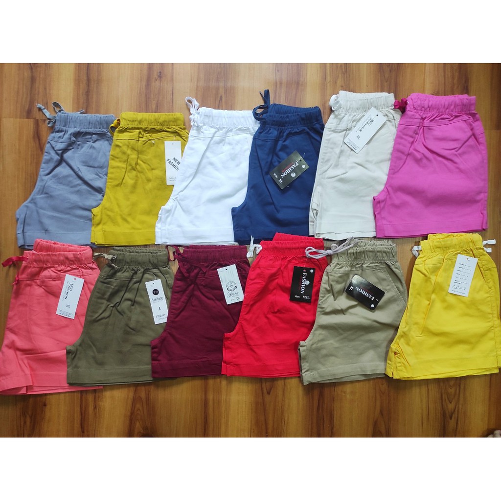 Quần Sọt Kaki Nữ Lưng Thun Màu Hồng Đậm