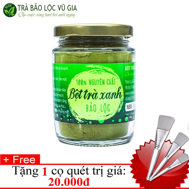 Bột Trà Xanh Nguyên Chất Vũ Gia (100g/hũ) + Tặng Cọ Quét Mặt Nạ - Đắp mặt dưỡng da, tẩy tế bào chết, phục hồi tổn thương - Đã được kiểm nghiệm