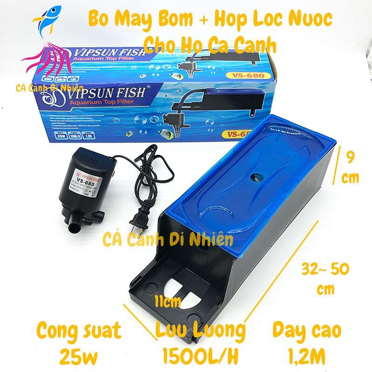 Bộ máy bơm + hộp lọc nước vipsun vs-680 25w cho hồ cá cảnh vs680