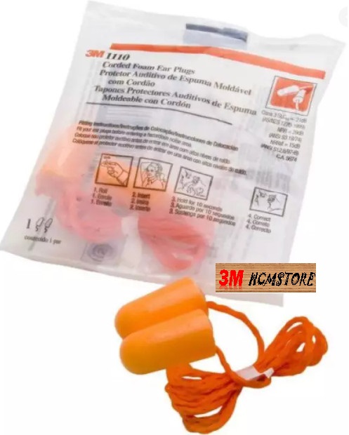 Combo 10 đôi 3m 1110 - nút bịt tai chống ồn có dây - dạng bọt biển xốp mềm êm tai có dây đeo, dùng được cho mọi lứa tuổi