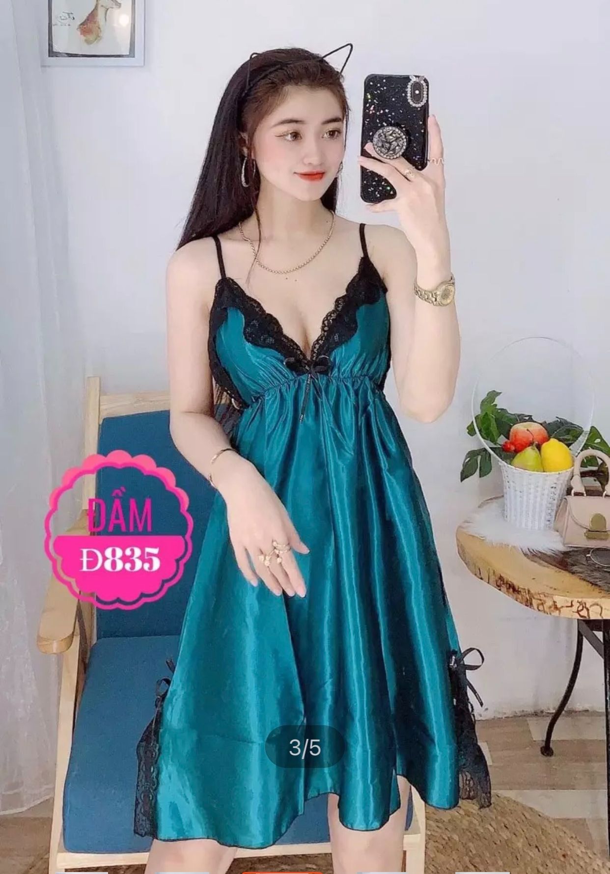 Đầm Ngủ Phi Lụa Phối Ren,Mềm Mại Quyến Rũ Freesize Dưới 60kg