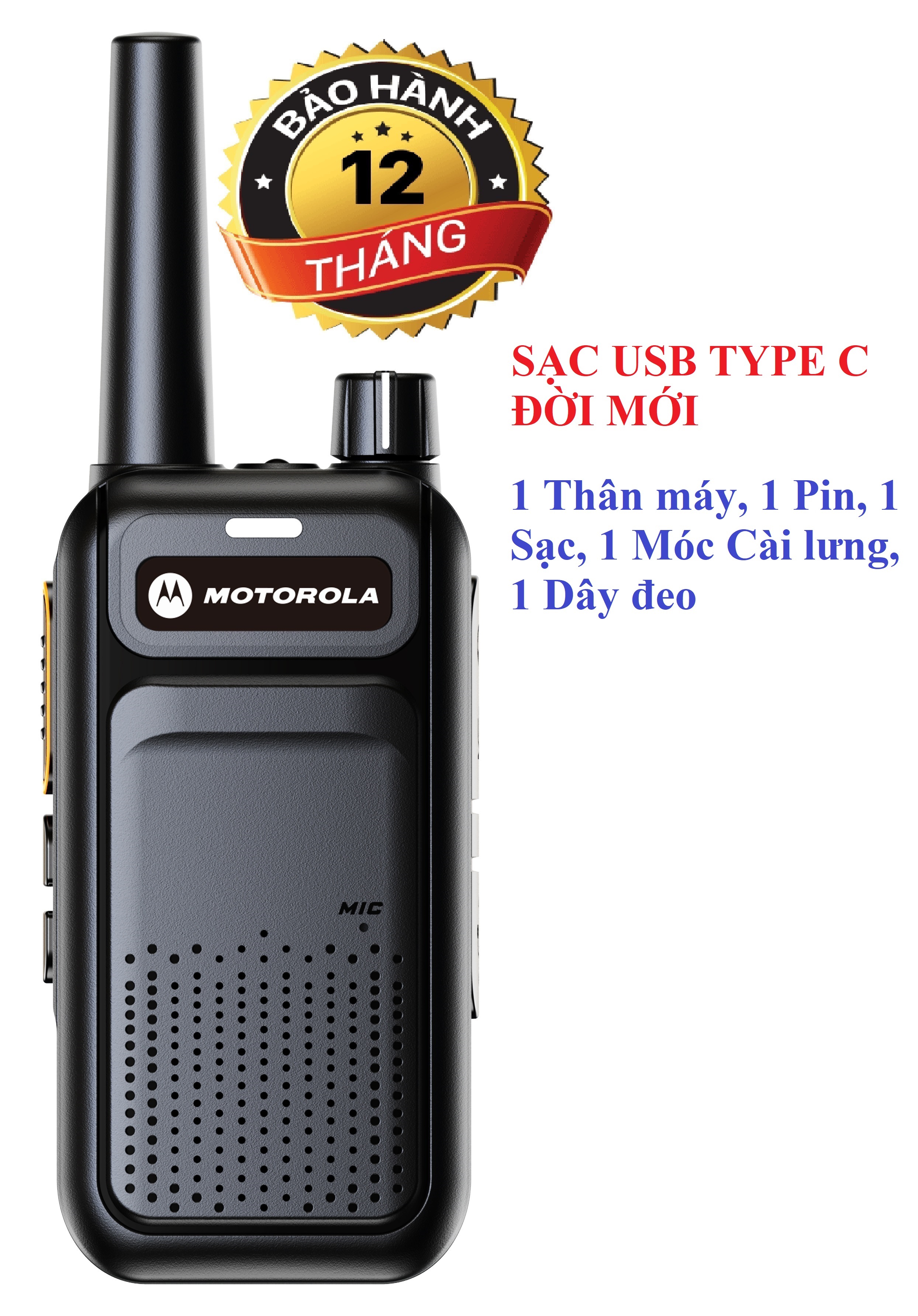 Bộ đàm Sạc USB Type C Đời Mới Motorola GP999S (Loa to& chống từ tính, Pin sử dụng trên 15 tiếng,cự ly liên lạc xa)