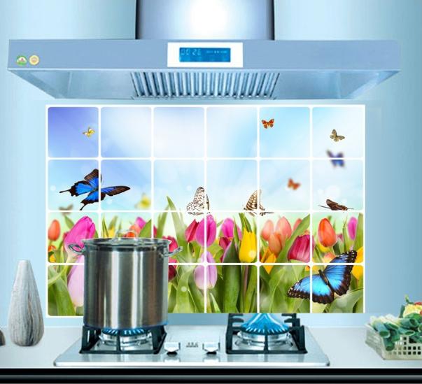 Decal nhôm dán bếp hoa tulip hồng