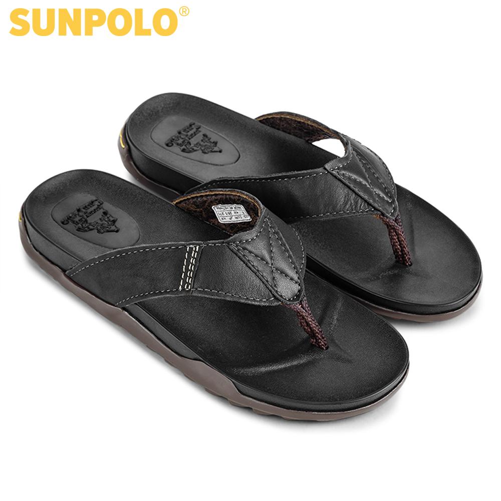 Dép kẹp nam da bò SUNPOLO đế cao su may khâu bền bỉ KEP013