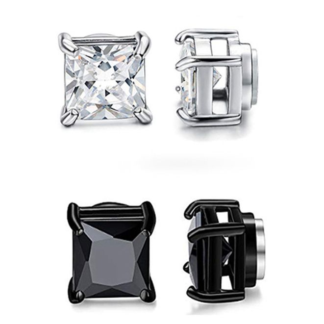 1 chiếc - Bông tai đính hạt zircon vuông nam châm