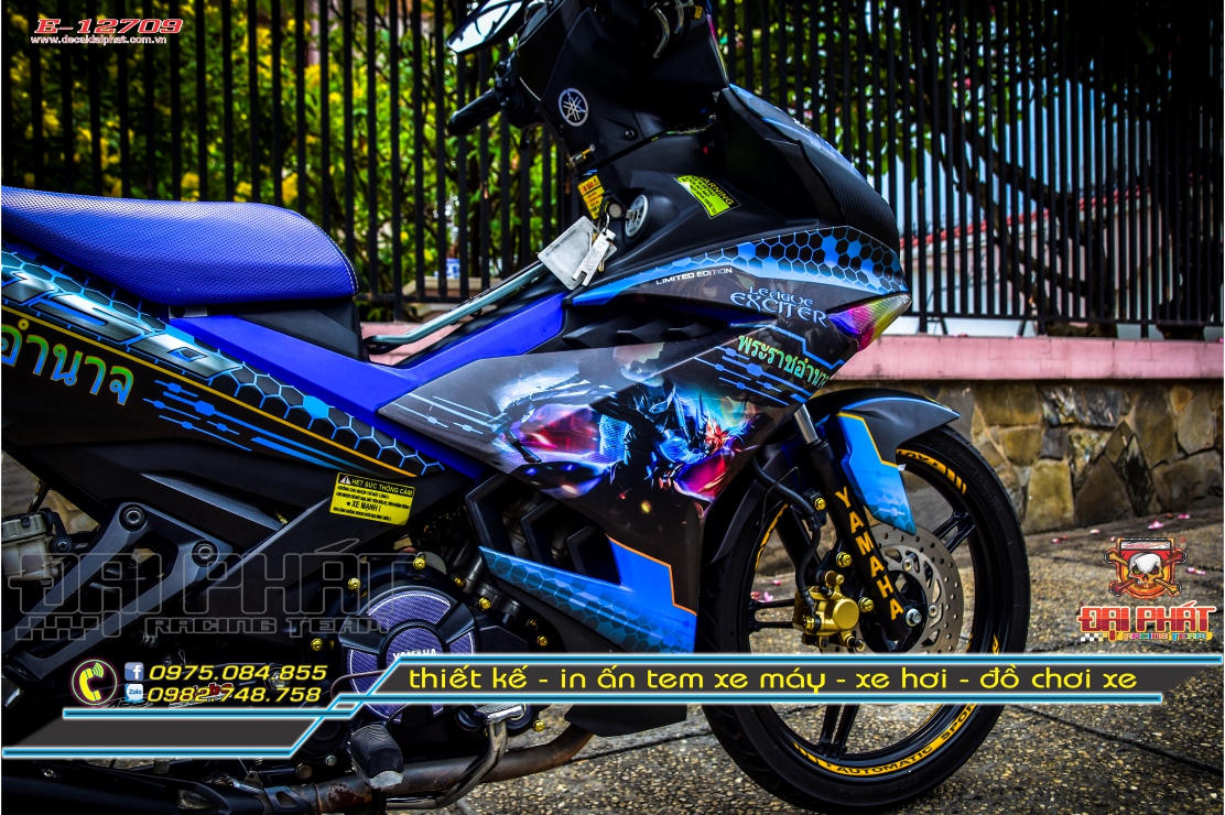 Tem Trùm Xe Exciter 150 Xanh Đen Liên Quân