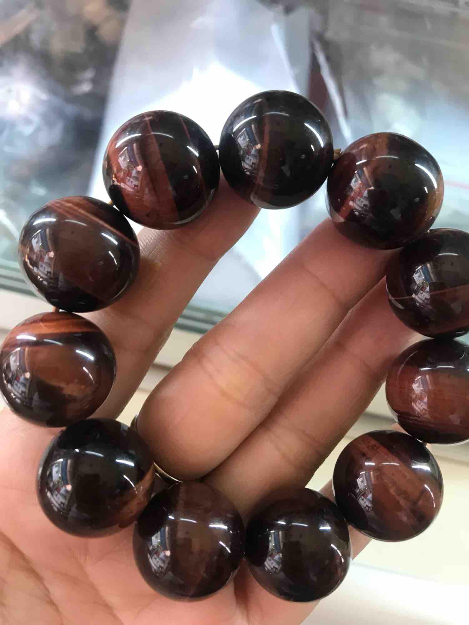 VÒNG ĐÁ MẮT HỔ Đỏ Nâu 20mm Size ĐẠI NAM mệnh HOẢ THỔ 480k