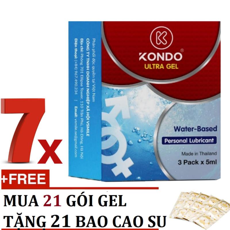 Hộp 21 Gói gel bôi trơn cao cấp nhập khẩu Thái Lan KONDO PLUS tặng 21 chiếc bao cao su gia đình - AdamZone nhập khẩu