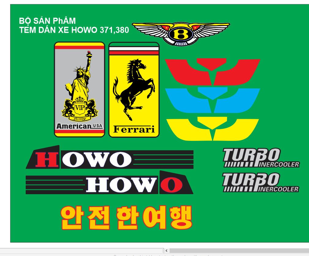 (sale sốc) Bộ Decal tem trang trí xe tải howo 371,380