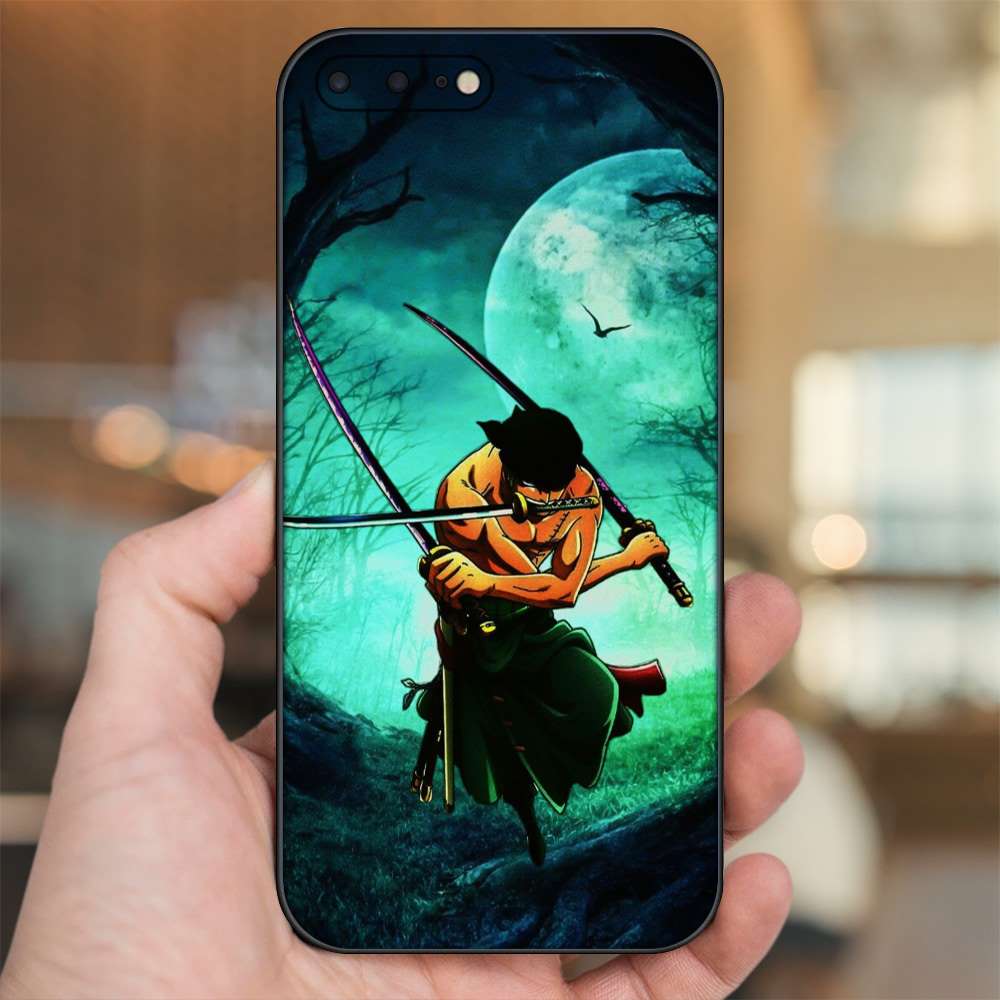 Ốp lưng iPhone 7 Plus, 8 Plus dẻo đen cạnh vuông in hình Zoro One Piece