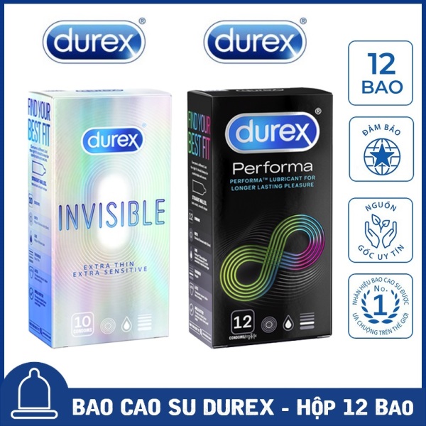 💝 02 Hộp 💝 Bao Cao Su Durex Invisible Extra Thin cực siêu mỏng + Durex Performa kéo dài thời gian quan hệ [Che tên sản phẩm] cao cấp