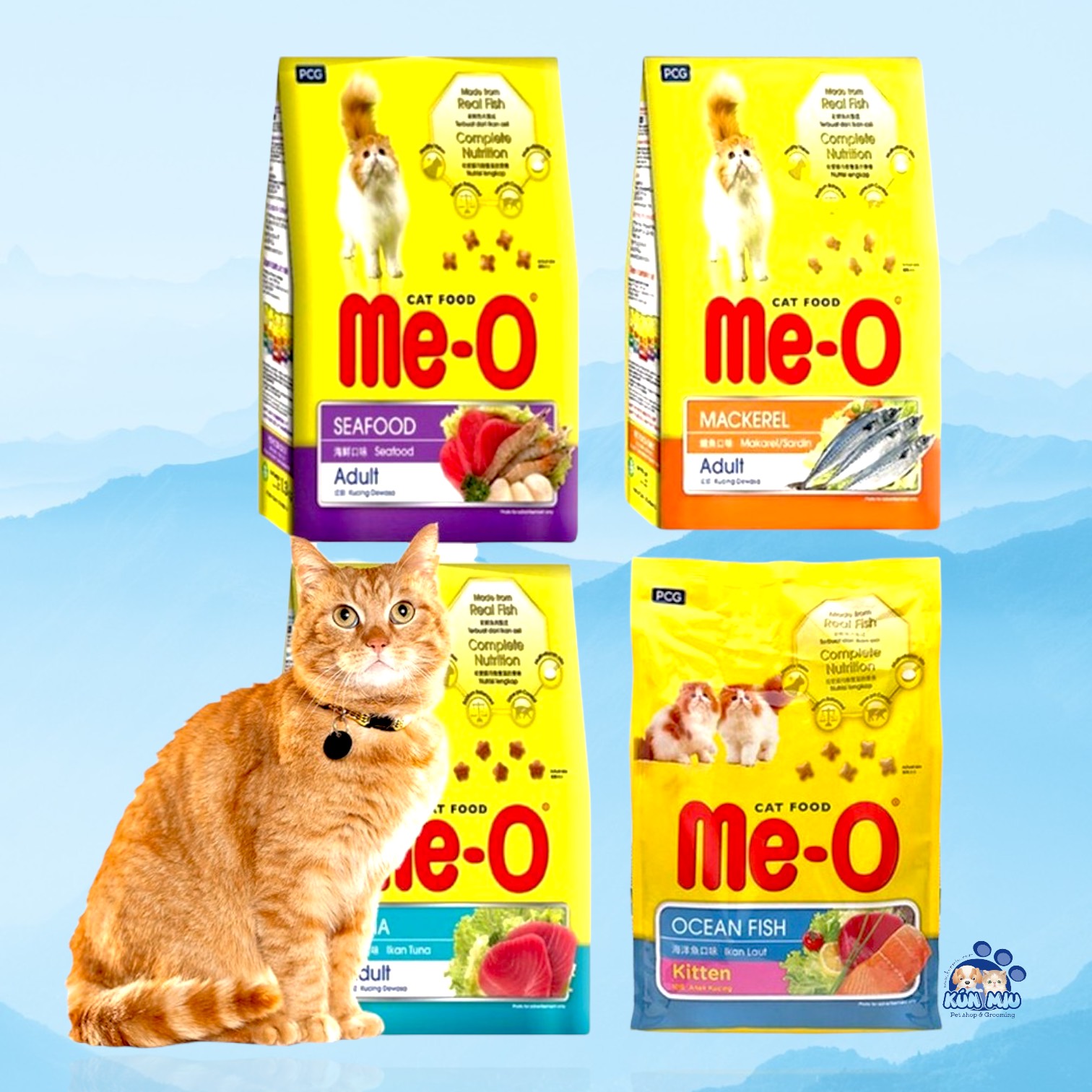 Thức ăn hạt Thái Lan dành cho mèo Me-o Vị Cá Ngừ, Hải Sản, Cá Thu, Cá Biển