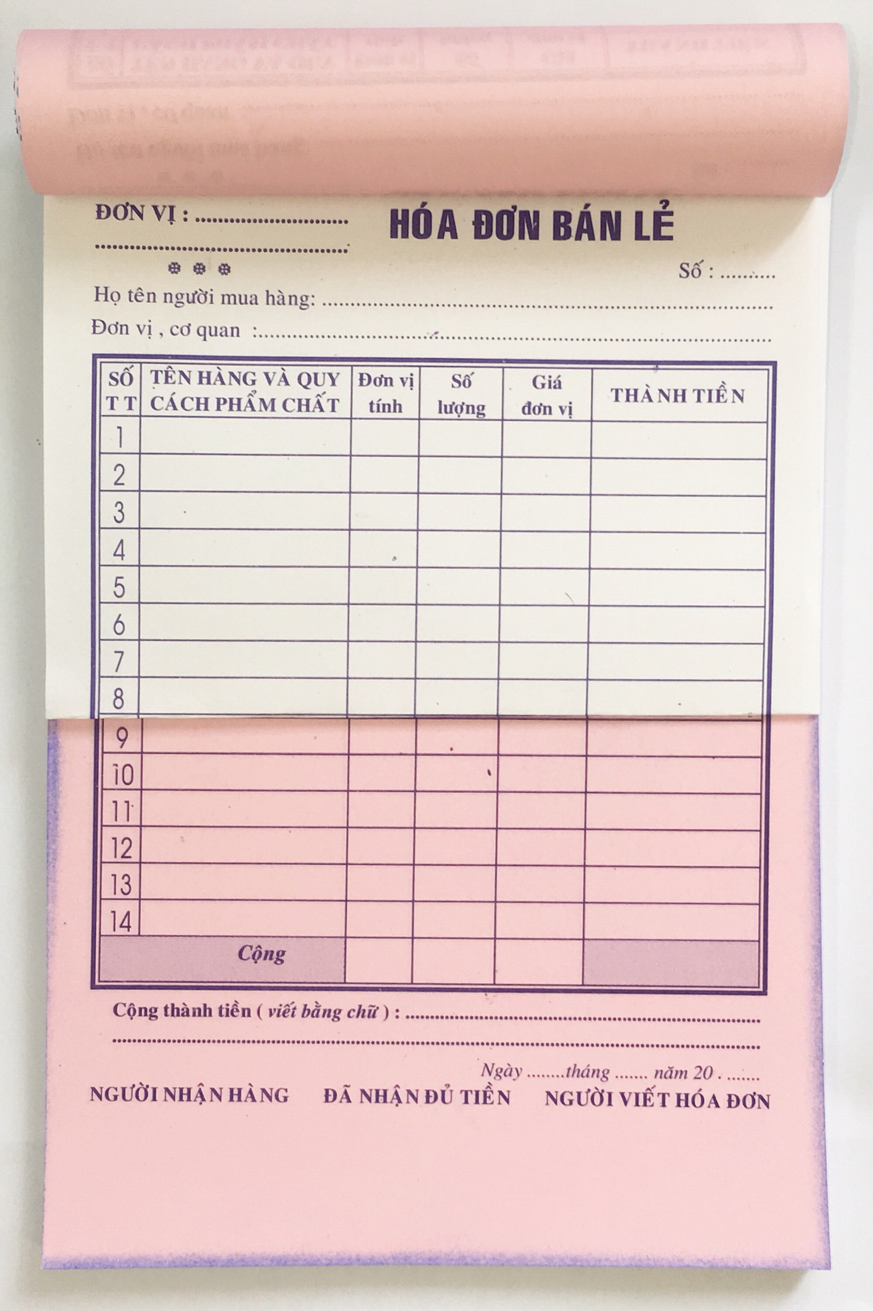 Hóa đơn bán lẻ 2 liên (Combo 10 quyển)
