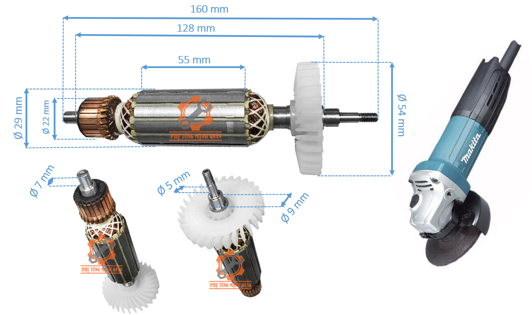 rotor/ruột máy mài makita 4032 tặng kèm bộ chổi than