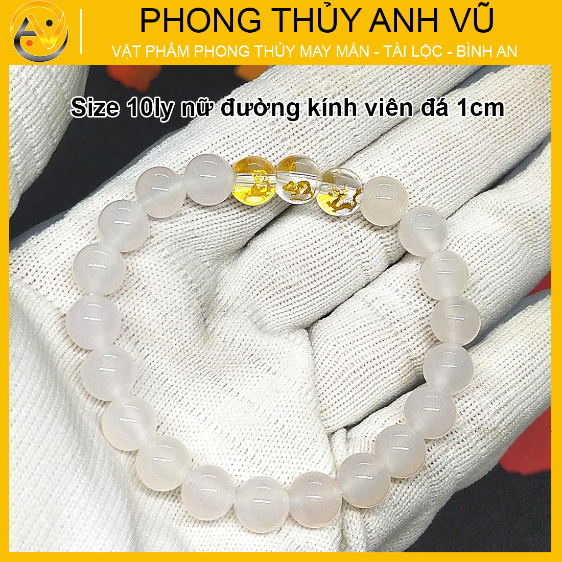 Vòng mã não trắng tam hợp thân tý thìn - size 8 10ly cho nữ mệnh thủy, mệnh kim - có khai quang điểm nhãn may mắn tài lộc - PHONG THỦY ANH VŨ