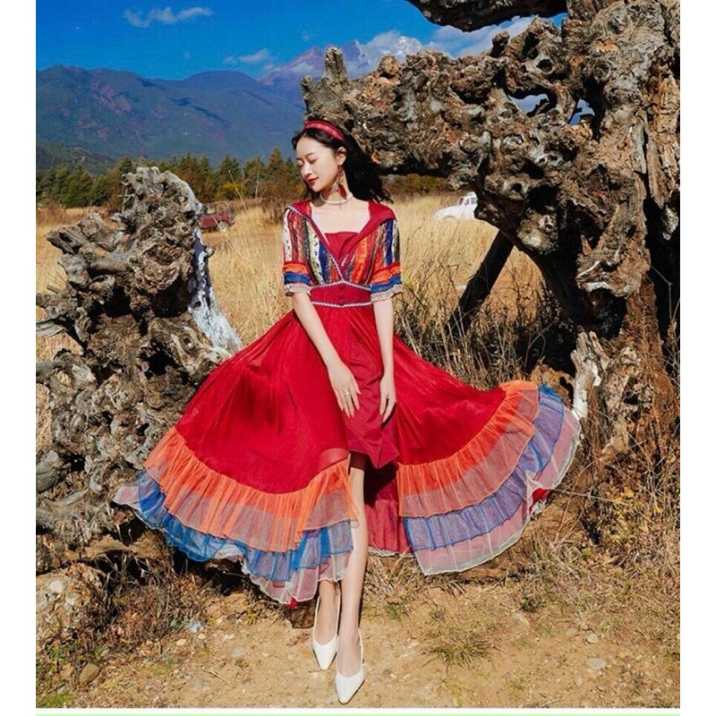 Đầm Maxi Thổ Cẩm Boho Bao Sống Ảo [ẢNH THẬT TRẢI SÀN]