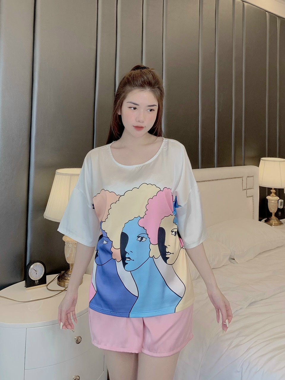 Set bộ mặc nhà, Đồ bộ nữ mặc nhà thời trang mới nhất - Chất liệu lụa Satin cao cấp M66