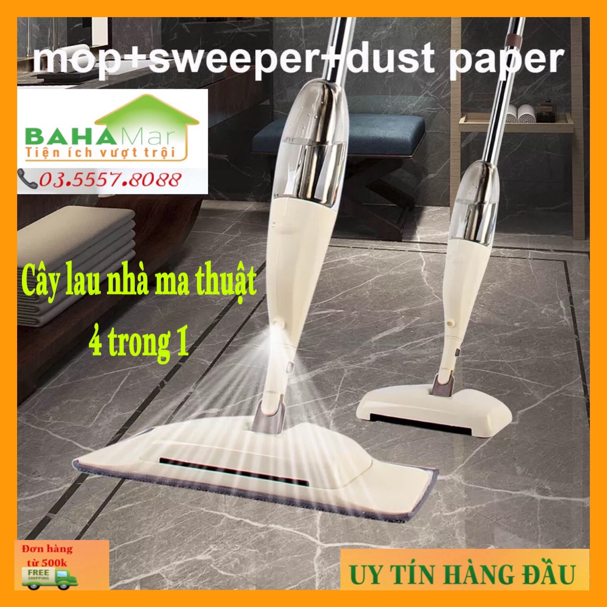 CÂY LAU NHÀ MA THUẬT  4 TRONG 1 (QUÉT, GOM RÁC, PHUN NƯỚC, LAU SẠCH) "BAHAMAR" là sự kết hợp 4 chức năng từ quét, hót rác nổi, xịt ẩm và lau sạch khô rất tiện dụng và tiết kiệm thời gian trong việc lau dọn nhà cửa
