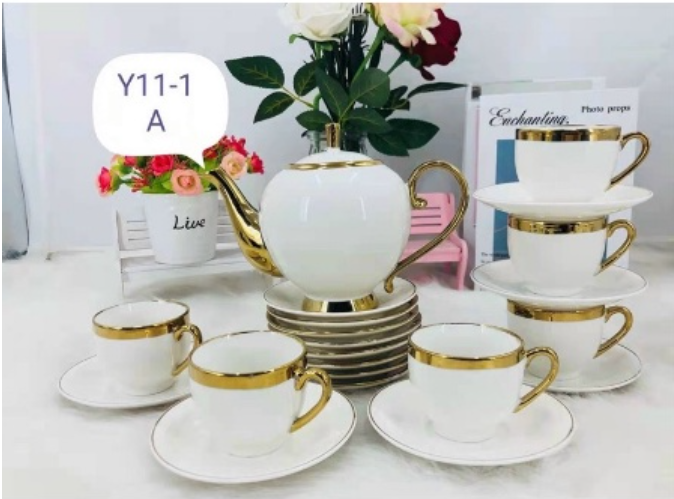 Bộ ấm chén viền chỉ vàng cao cấp
