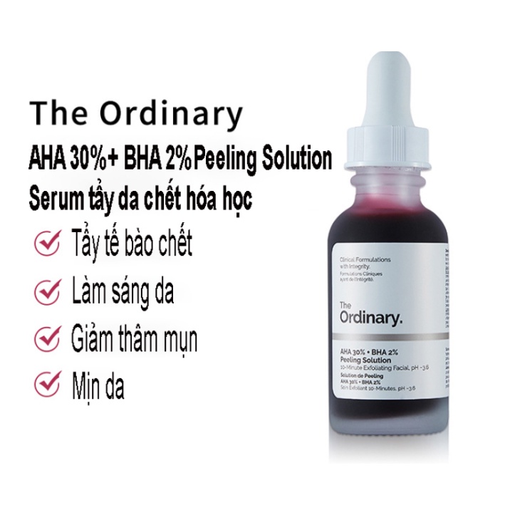 Tinh Chất The Ordinary Aha 30% + Bha 2% Peeling Solution 30Ml Tẩy Tế Bào Chết Hóa Học