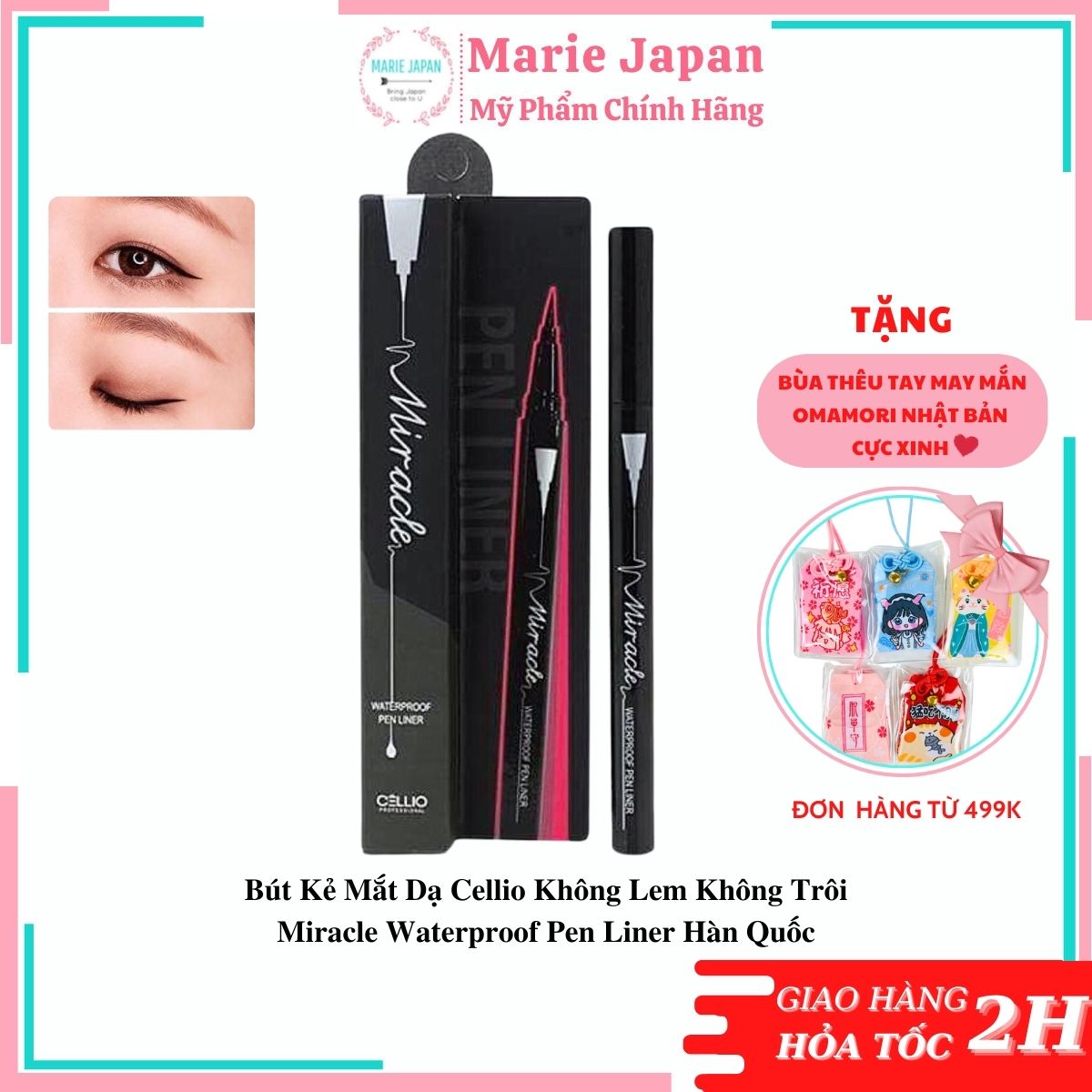 Bút Kẻ Mắt Dạ Cellio Không Lem Không Trôi Miracle Waterproof Pen Liner Hàn Quốc