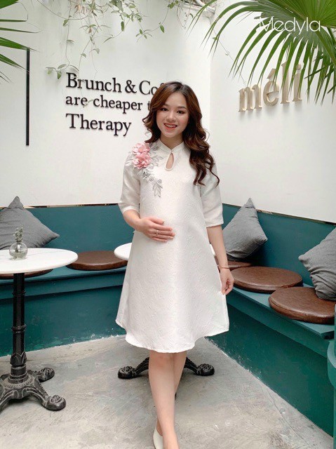váy bầu cách tân thời trang cho mẹ diện Tết