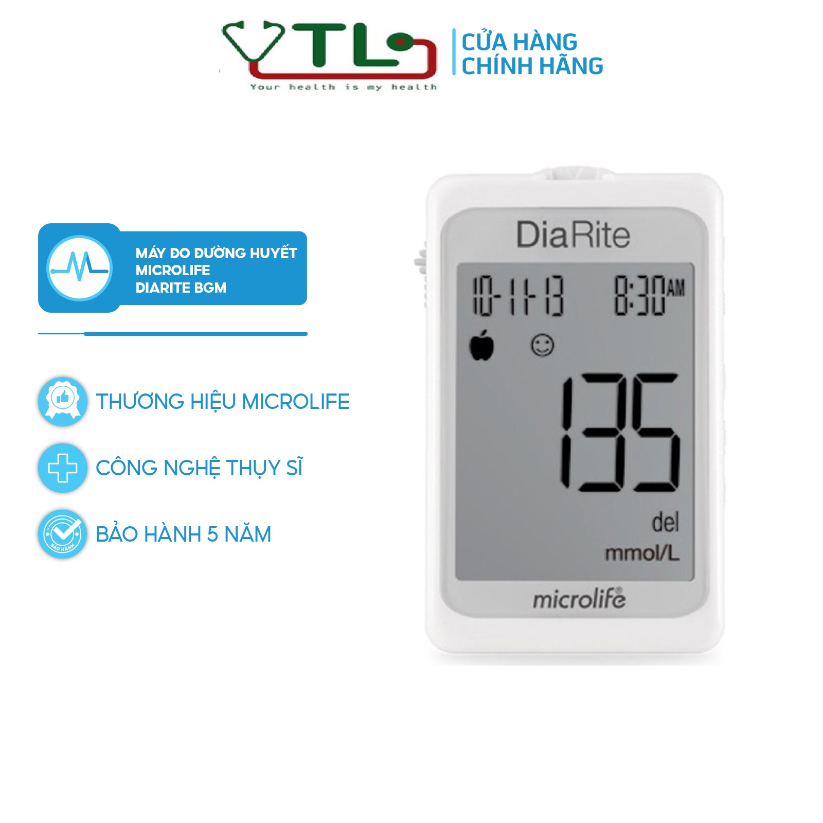 Máy đo đường huyết MICROLIFE DiaRite BGM Máy + 50 que thử - YTL
